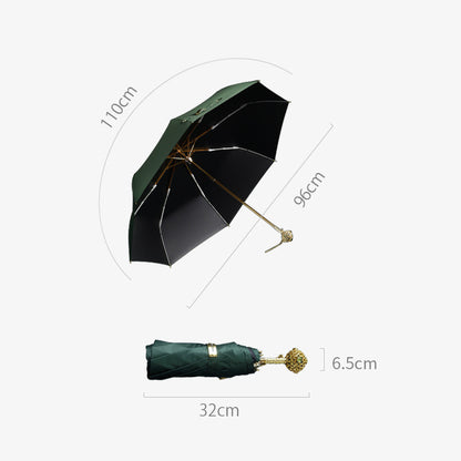 Prestige Crystal Handle Folding Umbrella dimensions - 110cm open diameter, 32cm folded length, luxury umbrella size guide