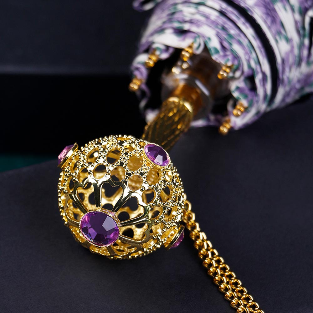 Exquisite Purple Umbrella with Crystal Handle for Trendy Women