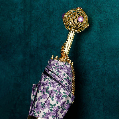 Fashionable Purple Flower Umbrella with Crystal Handle - Ideal for Stylish Women