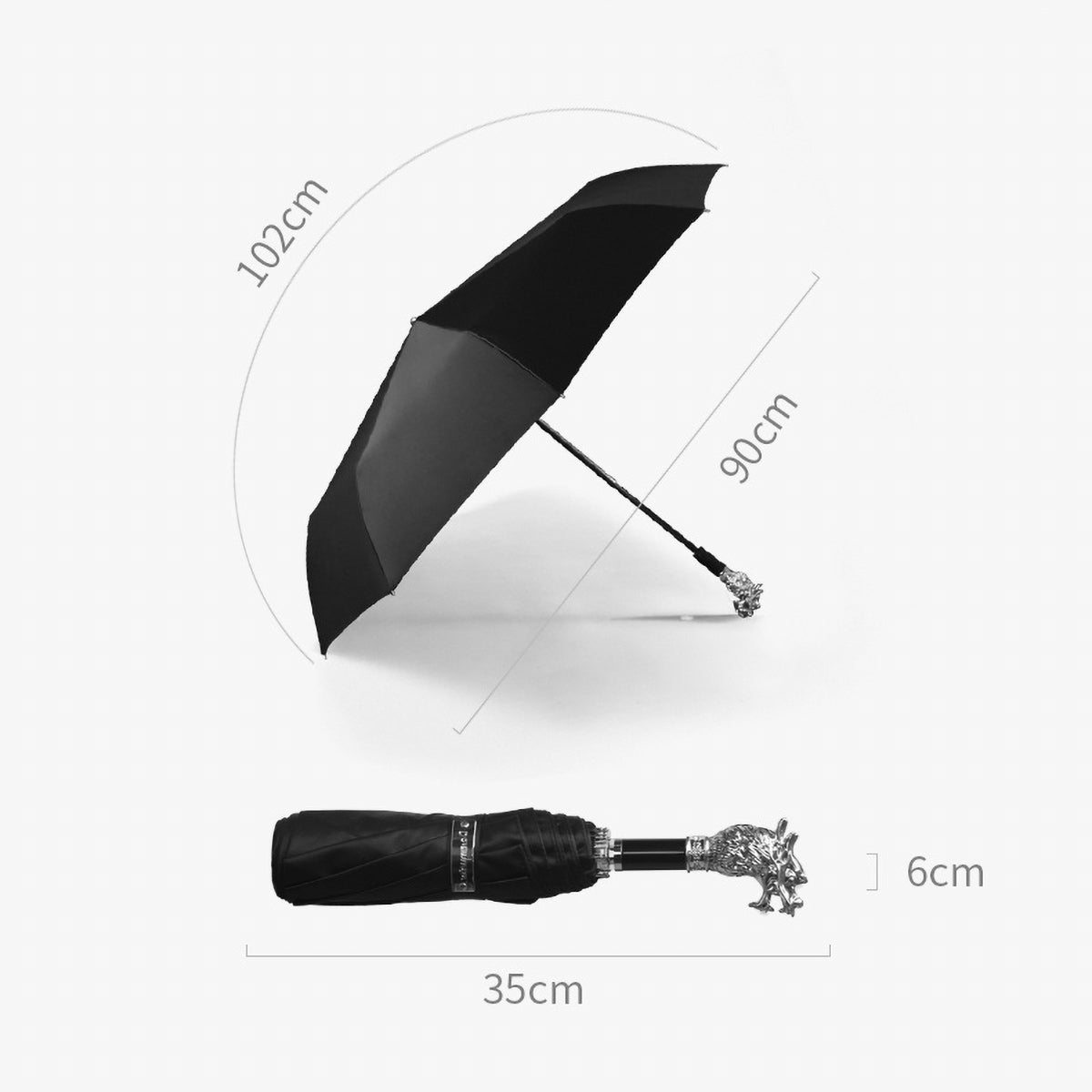 Silver Animal Head Folding Umbrella