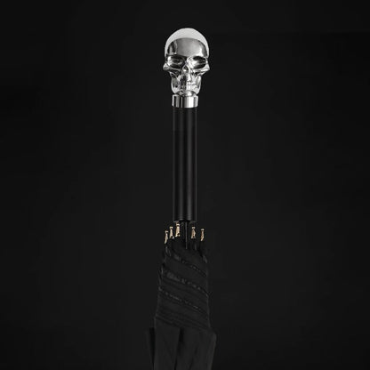 Stylish Black Rain Umbrella with Silver Skull Handle