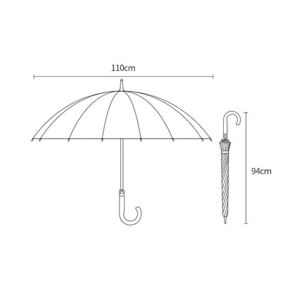 Dimensions of strong windproof 24 rib umbrella with wooden handle