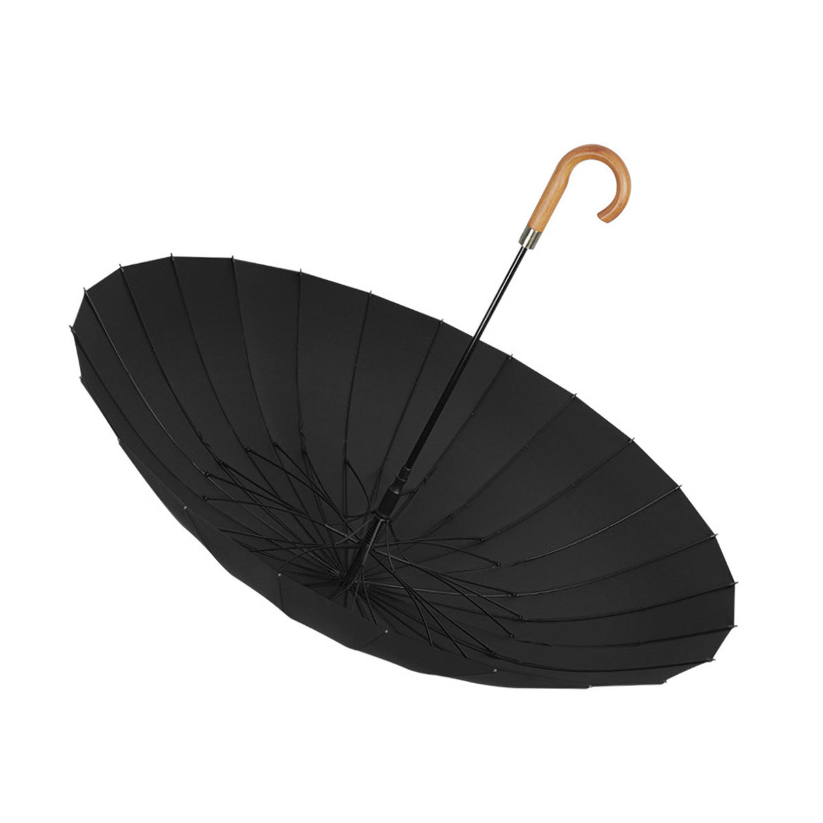 Strong windproof 24 rib umbrella with wooden handle fully opened