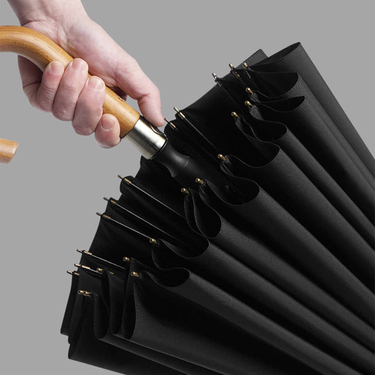 Black Elegant Strong Umbrella with Wooden Handle