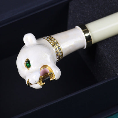 Elegant Luxury Gift - Close-up of stylish details on the White Panther Umbrella