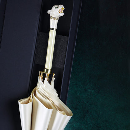 Unique Gift for Her - Detailed shot of the White Panther Stylish Umbrella