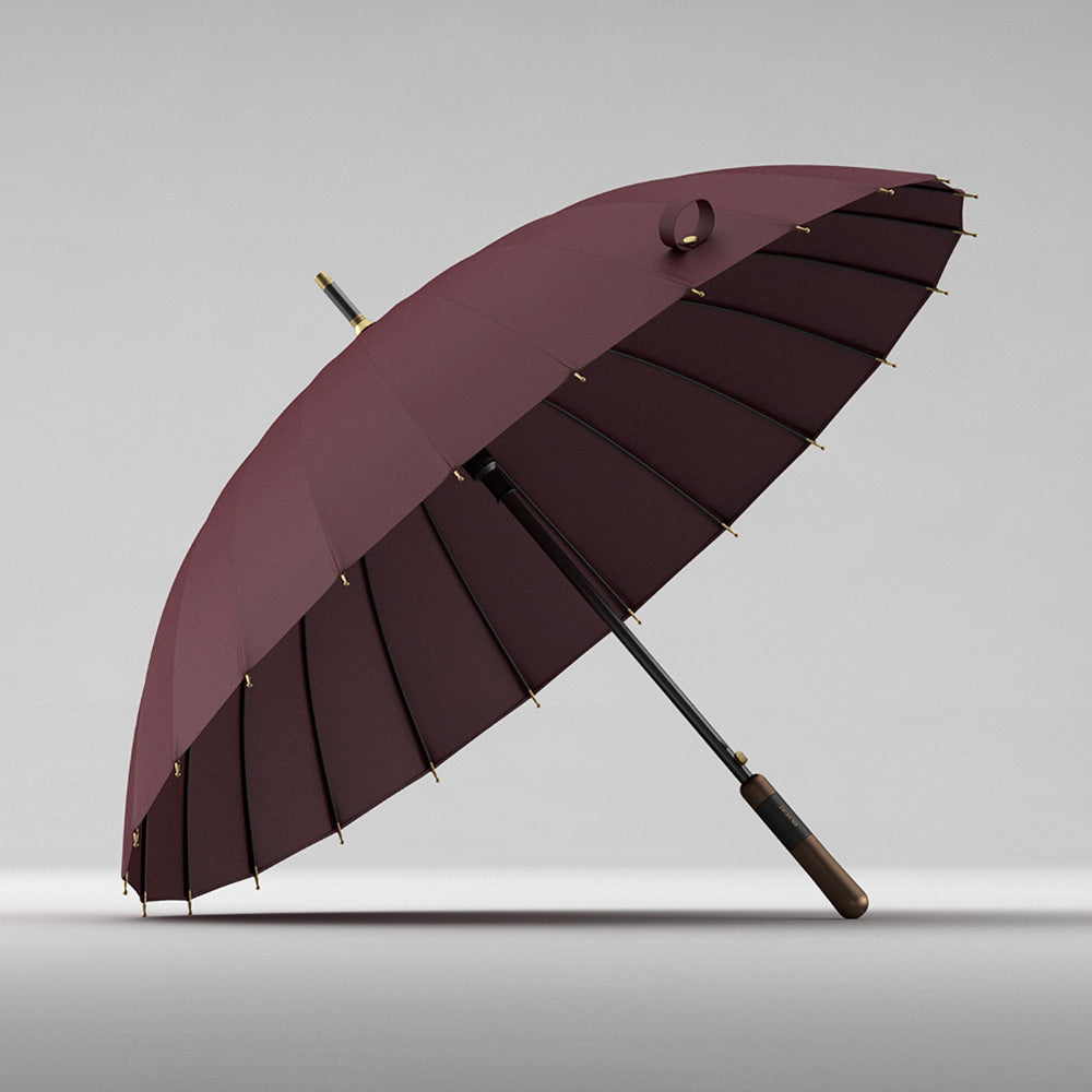 Chic Windproof Umbrella - Wood Handle, Refined Leather Features