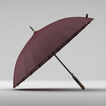 Burgundy Windproof Umbrella with Wood Handle - Stylish and Sturdy Design