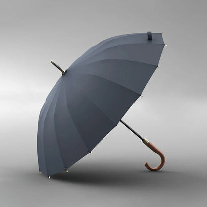 Grey 16 Rib Wood Handle Umbrella