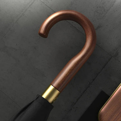 Luxury Wood Hook Handle Umbrella in Black