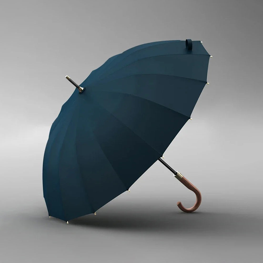 Navy 16 Rib Wood Handle Umbrella